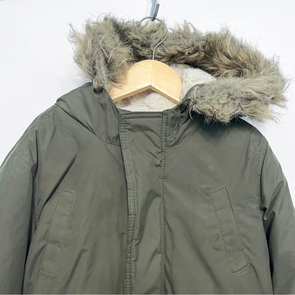 old navy | olive green parka fur-trimmed hood 5t